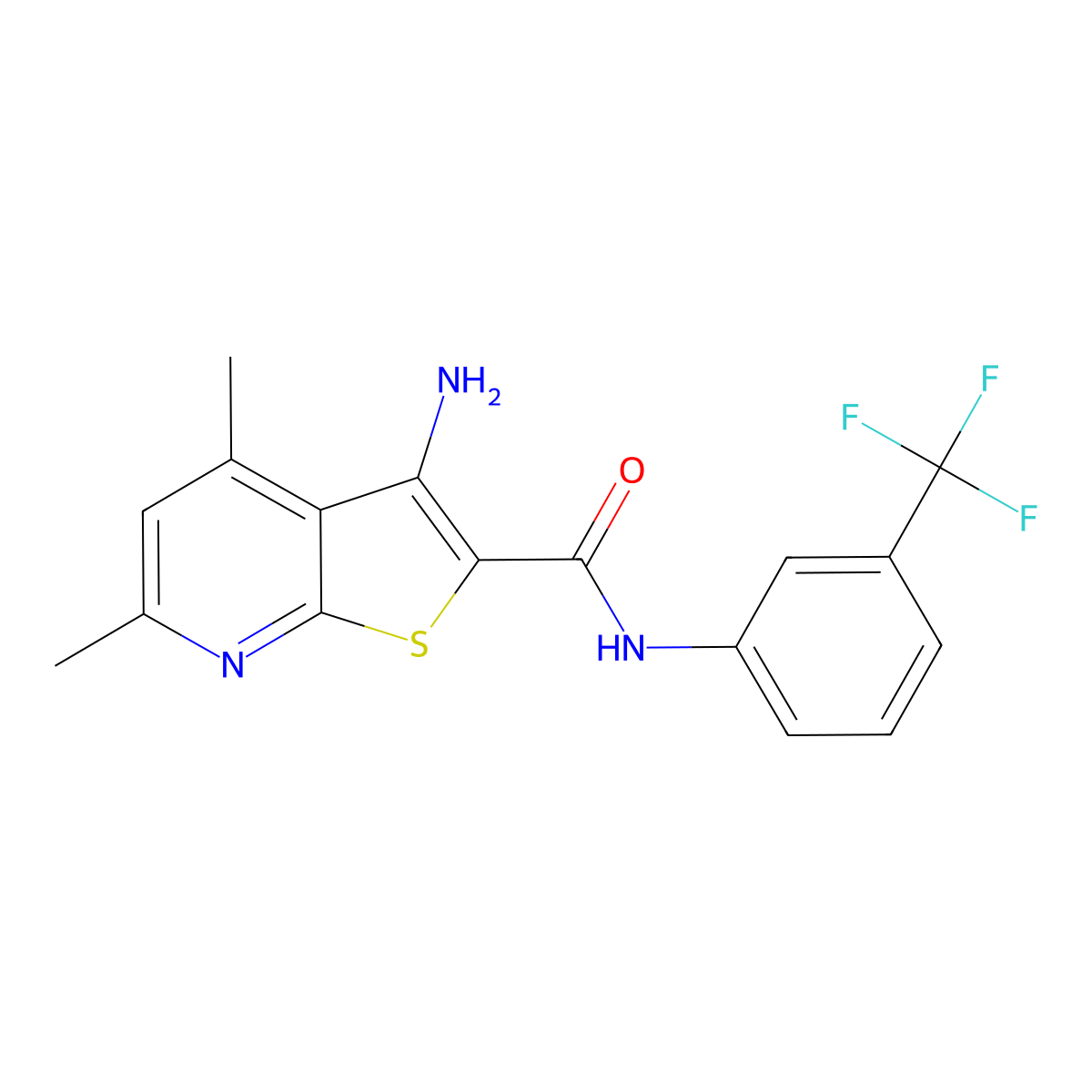 3-amino-4,6-dimethyl-N-[3-(trifluoromethyl)phenyl]thieno[2,3-b]pyridine-2-carboxamide molecular structure, CAS 332950-01-3