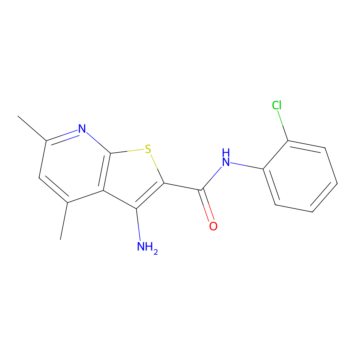 3-amino-N-(2-chlorophenyl)-4,6-dimethylthieno[2,3-b]pyridine-2-carboxamide molecular structure, CAS 332950-02-4