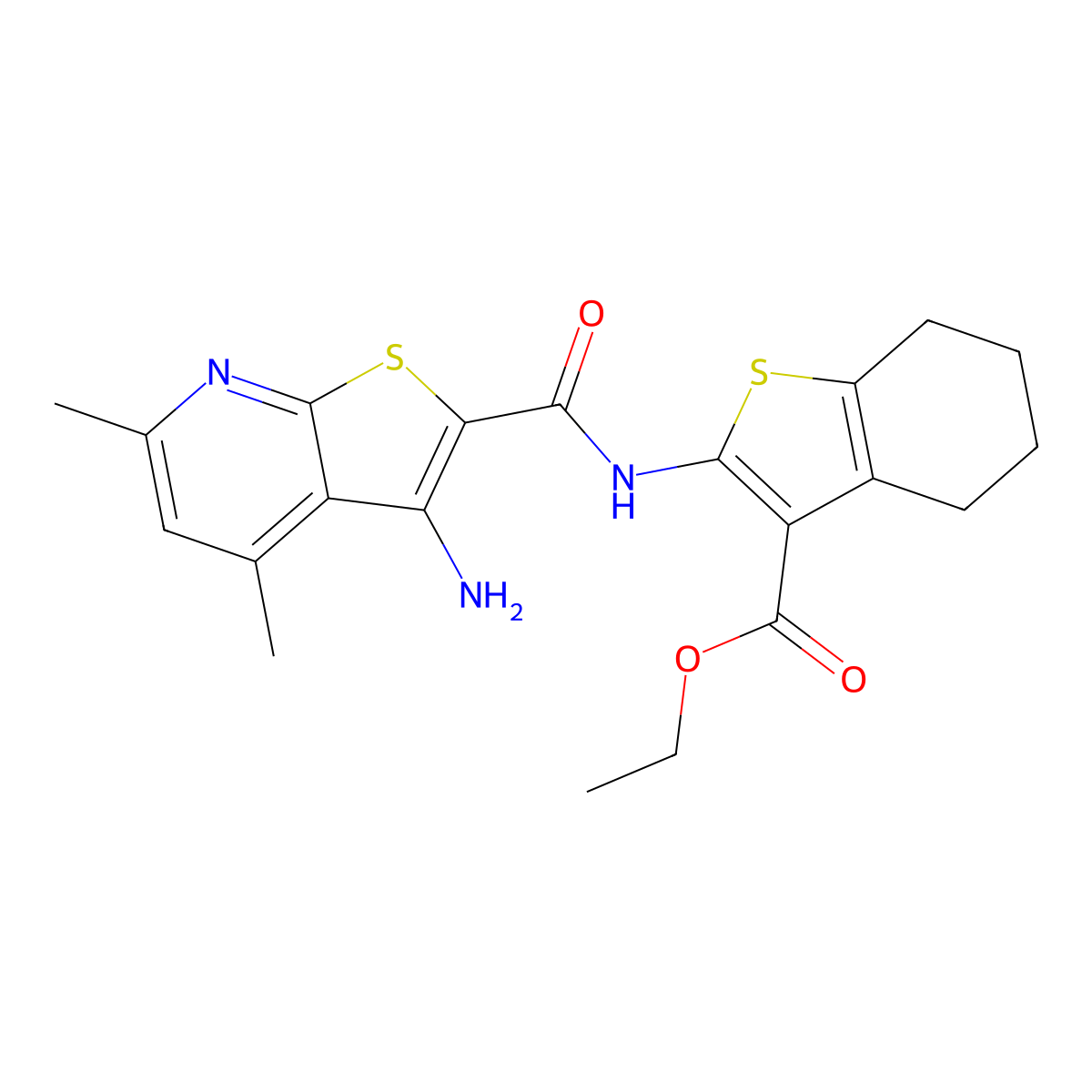 Ethyl 2-[(3-amino-4,6-dimethylthieno[2,3-b]pyridine-2-carbonyl)amino]-4,5,6,7-tetrahydro-1-benzothiophene-3-carboxylate molecular structure, CAS 332950-13-7