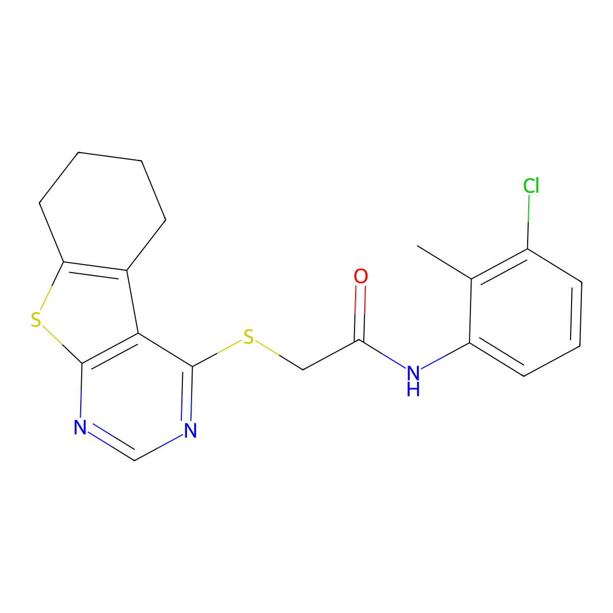 N-(3-chloro-2-methylphenyl)-2-(5,6,7,8-tetrahydro-[1]benzothiolo[2,3-d]pyrimidin-4-ylsulfanyl)acetamide molecular structure, CAS 332950-21-7