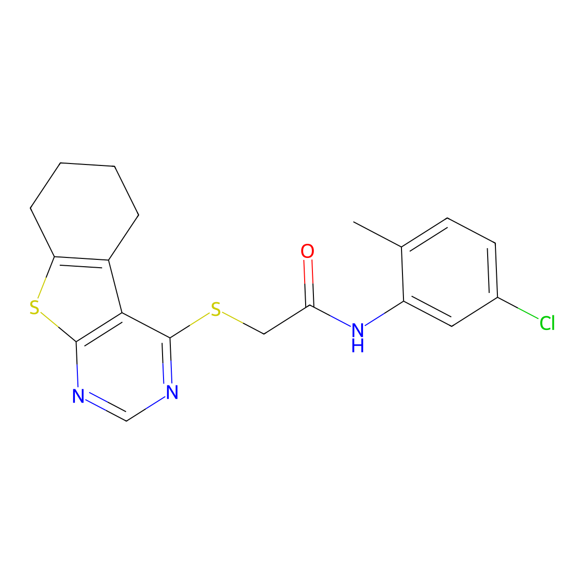 N-(5-chloro-2-methylphenyl)-2-(5,6,7,8-tetrahydro-[1]benzothiolo[2,3-d]pyrimidin-4-ylsulfanyl)acetamide molecular structure, CAS 332950-22-8