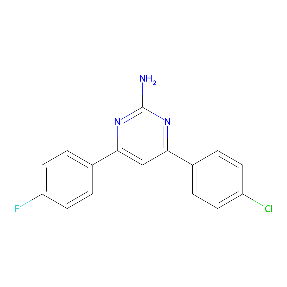 4-(4-Chlorophenyl)-6-(4-fluorophenyl)pyrimidin-2-amine molecular structure, CAS 332951-08-3