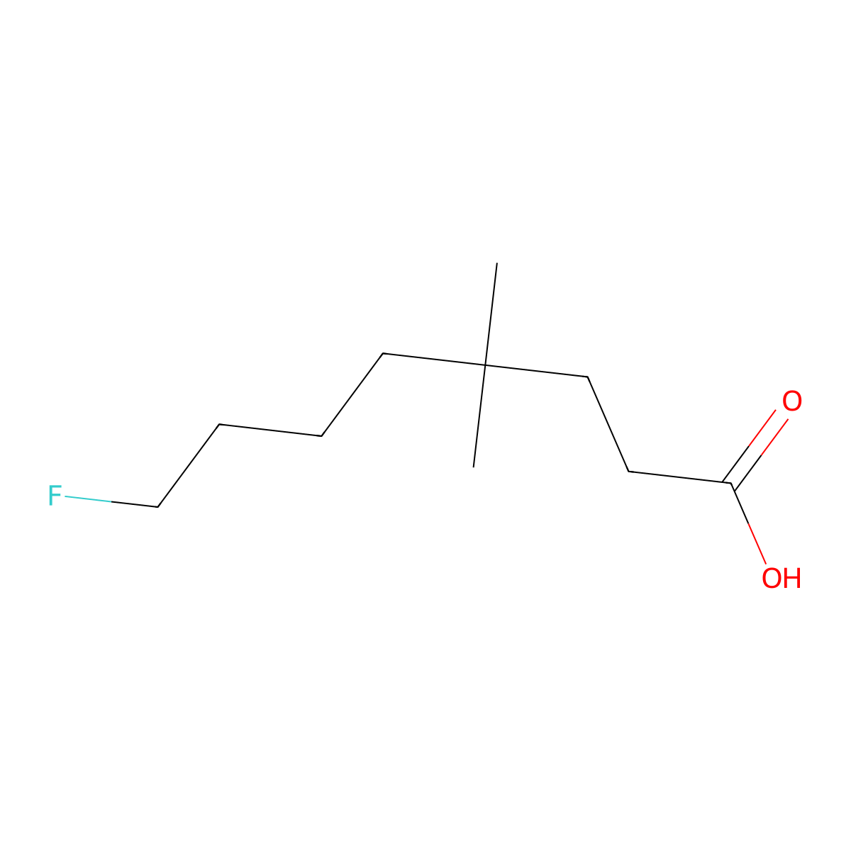 Octanoic acid, 3,3-dimethyl-8-fluoro- molecular structure, CAS 333-33-5