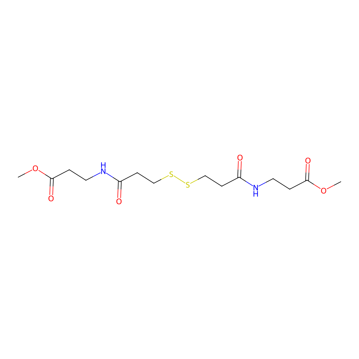Dimethyl 3,3'-[[3,3'-disulfanediylbis(propanoyl)]bis(azanediyl)]dipropanoate molecular structure, CAS 33312-17-3