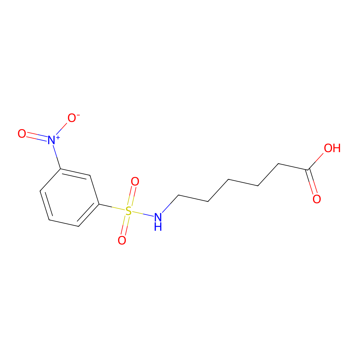 Hexanoic acid, 6-(((3-nitrophenyl)sulfonyl)amino)- molecular structure, CAS 33317-48-5