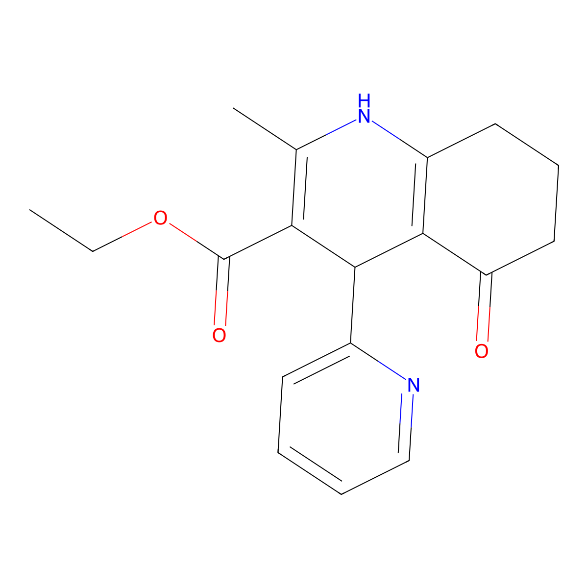 Ethyl 2-methyl-5-oxo-4-(pyridin-2-yl)-1,4,5,6,7,8-hexahydroquinoline-3-carboxylate molecular structure, CAS 33323-30-7
