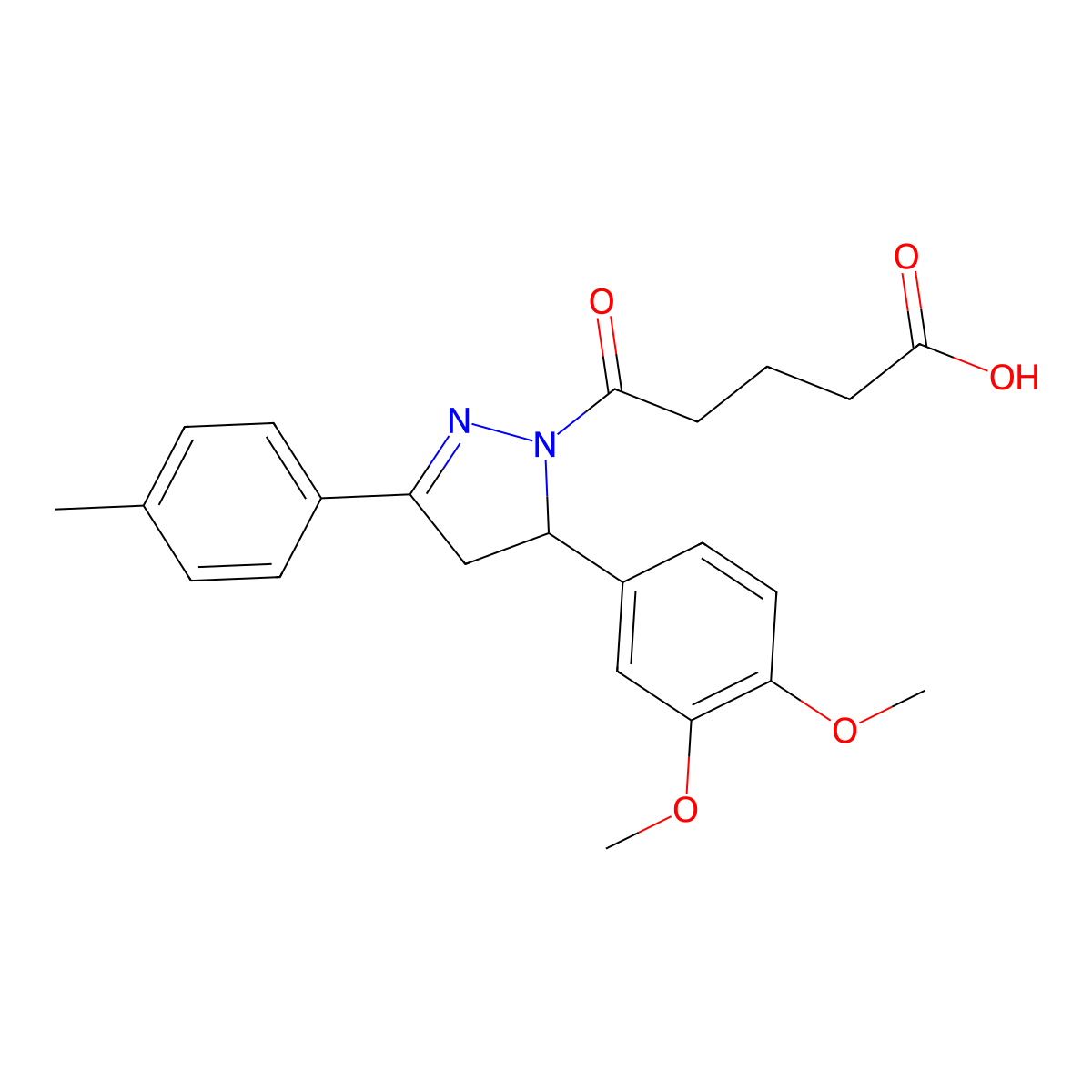 5-[5-(3,4-Dimethoxy-phenyl)-3-p-tolyl-4,5-dihydro-pyrazol-1-yl]-5-oxo-pentanoic molecular structure, CAS 333304-93-1