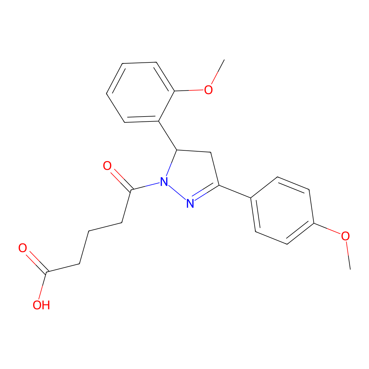 5-[5-(2-methoxyphenyl)-3-(4-methoxyphenyl)-4,5-dihydro-1H-pyrazol-1-yl]-5-oxopentanoic acid molecular structure, CAS 333304-94-2