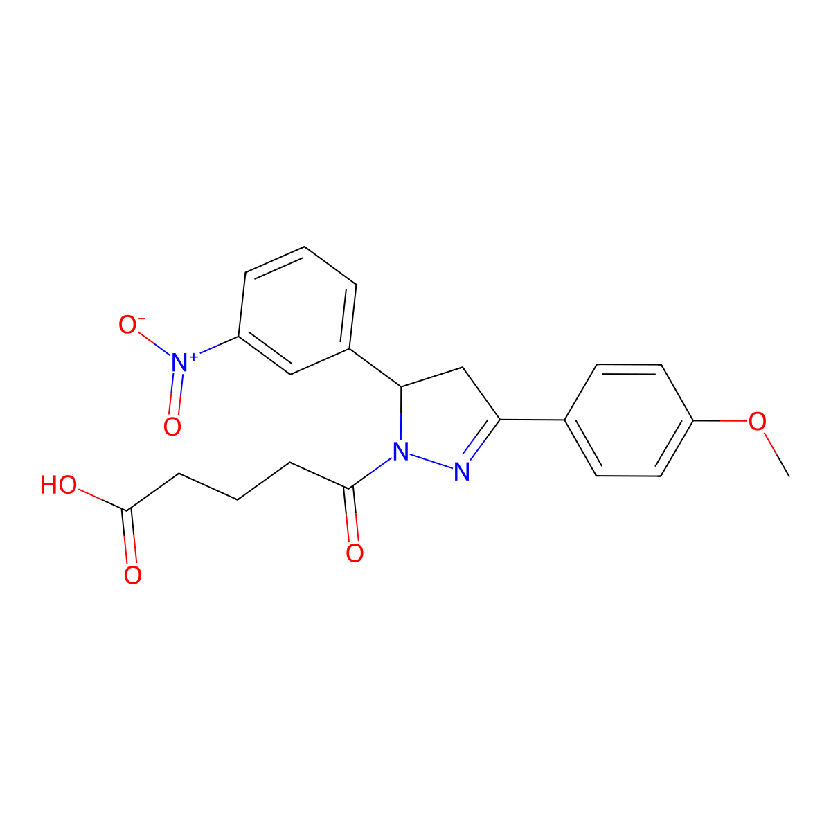 5-[5-(4-Methoxyphenyl)-3-(3-nitrophenyl)-3,4-dihydropyrazol-2-yl]-5-oxopentanoic acid molecular structure, CAS 333304-96-4
