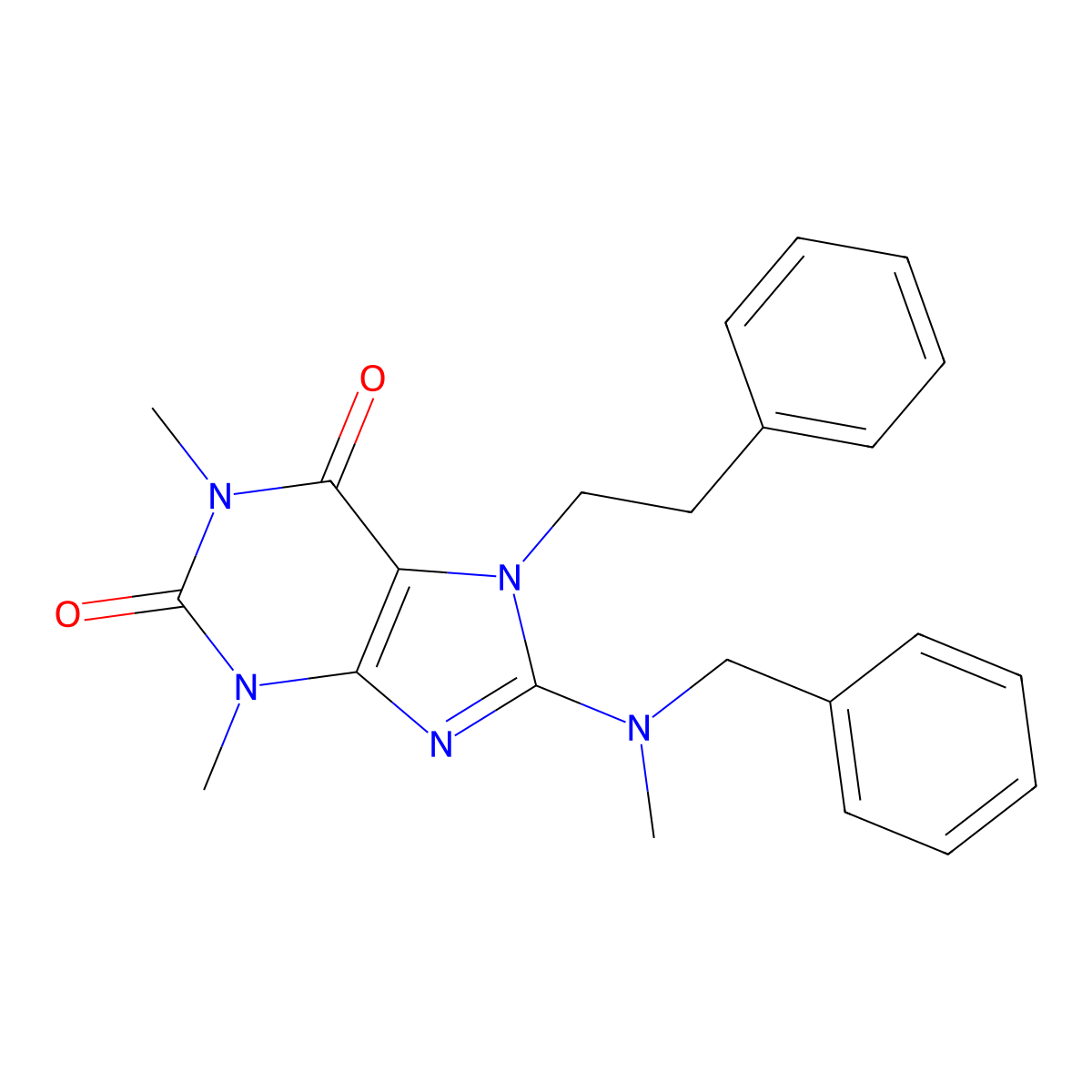 8-(benzyl(methyl)amino)-1,3-dimethyl-7-phenethyl-1H-purine-2,6(3H,7H)-dione molecular structure, CAS 333305-07-0