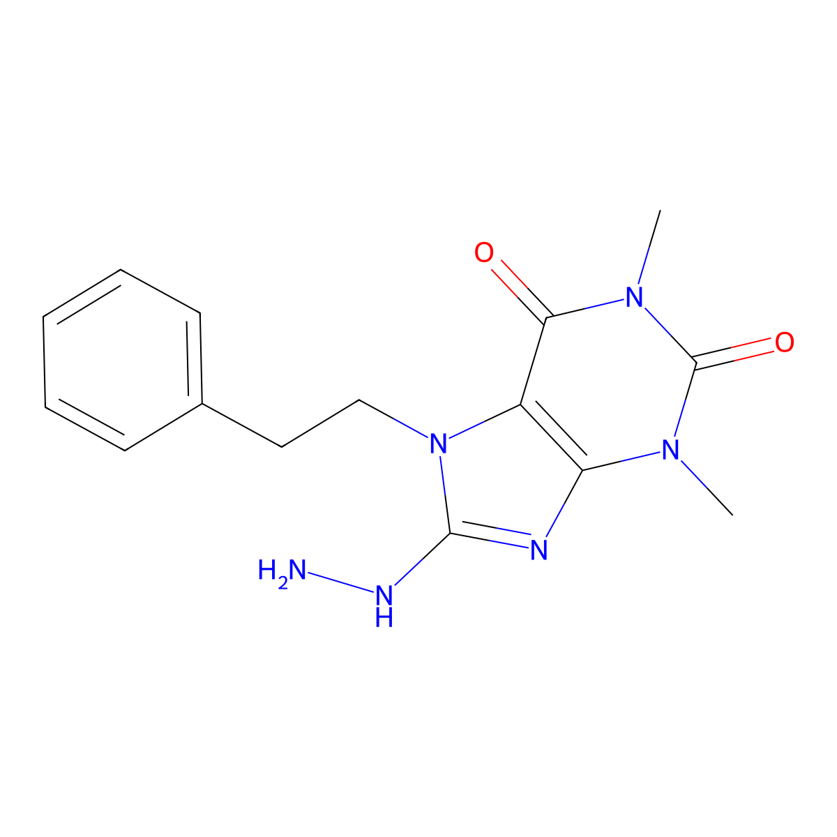 8-hydrazinyl-1,3-dimethyl-7-phenethyl-1H-purine-2,6(3H,7H)-dione molecular structure, CAS 333305-09-2
