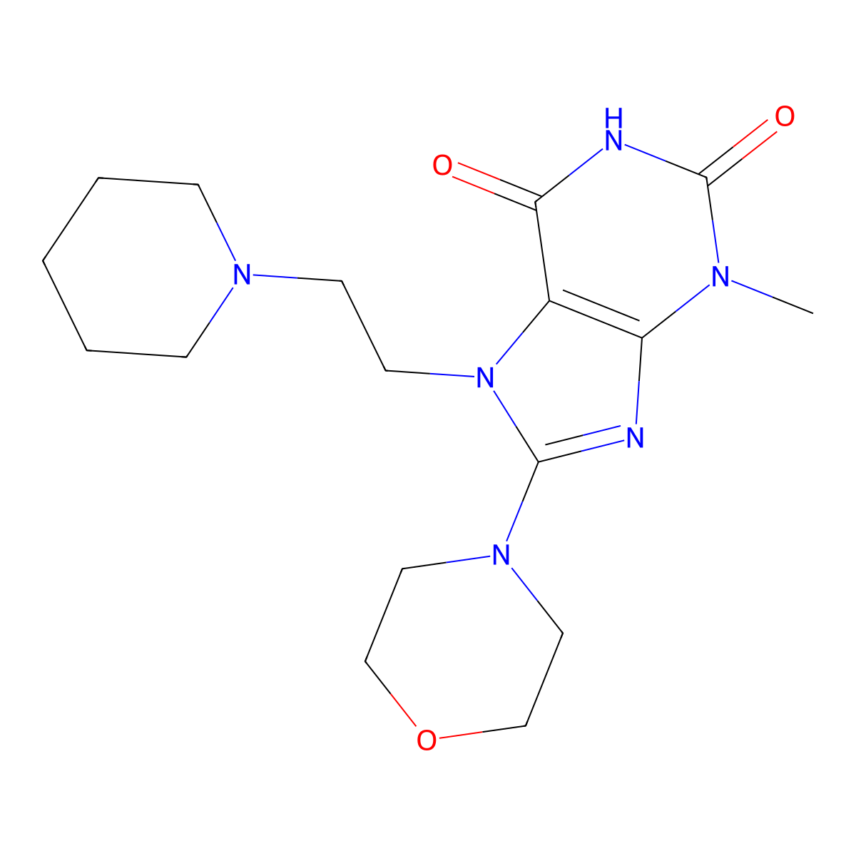 3-methyl-8-morpholino-7-(2-(piperidin-1-yl)ethyl)-1H-purine-2,6(3H,7H)-dione molecular structure, CAS 333305-35-4