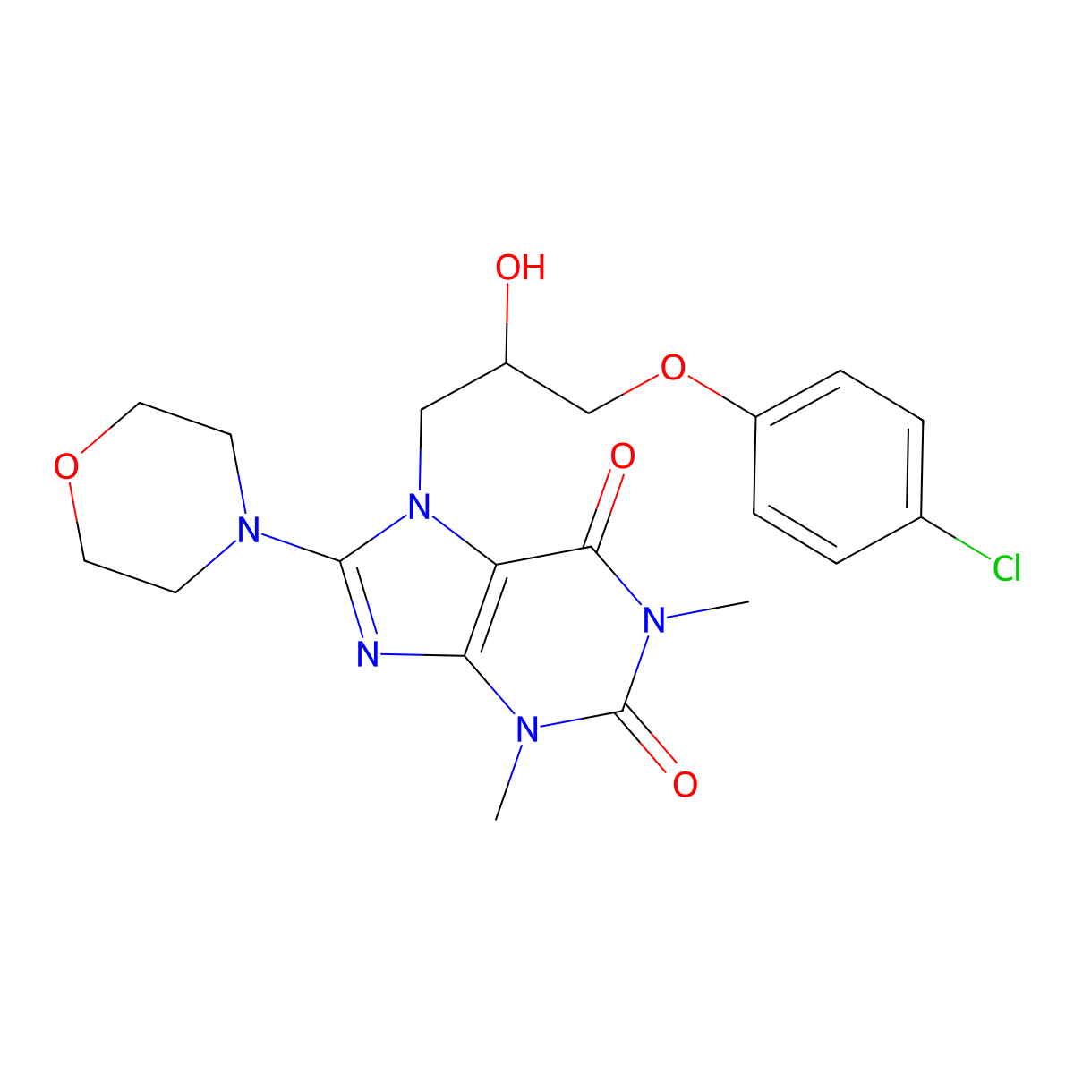 7-(3-(4-chlorophenoxy)-2-hydroxypropyl)-1,3-dimethyl-8-morpholino-1H-purine-2,6(3H,7H)-dione molecular structure, CAS 333305-40-1