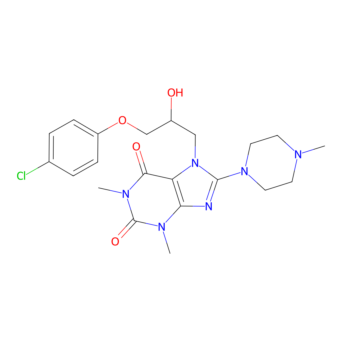 7-(3-(4-chlorophenoxy)-2-hydroxypropyl)-1,3-dimethyl-8-(4-methylpiperazin-1-yl)-1H-purine-2,6(3H,7H)-dione molecular structure, CAS 333305-43-4