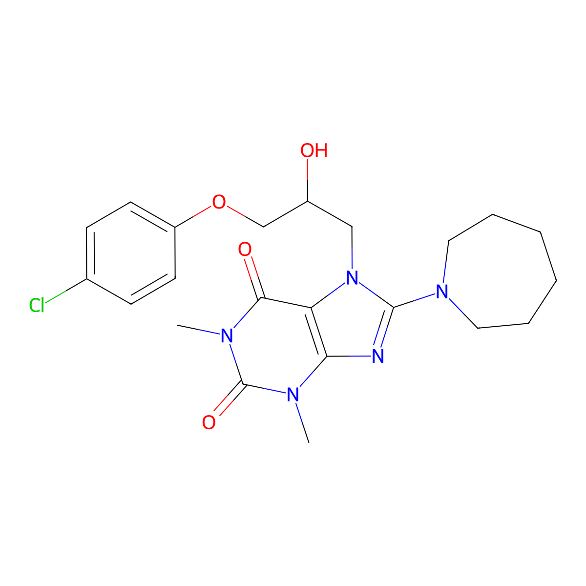 8-(azepan-1-yl)-7-(3-(4-chlorophenoxy)-2-hydroxypropyl)-1,3-dimethyl-1H-purine-2,6(3H,7H)-dione molecular structure, CAS 333305-44-5