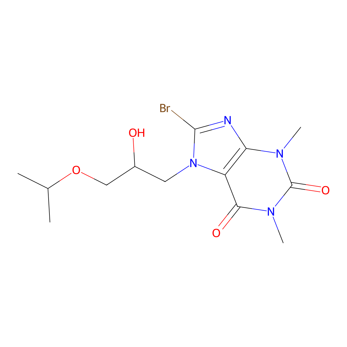 8-bromo-7-(2-hydroxy-3-isopropoxypropyl)-1,3-dimethyl-1H-purine-2,6(3H,7H)-dione molecular structure, CAS 333305-45-6