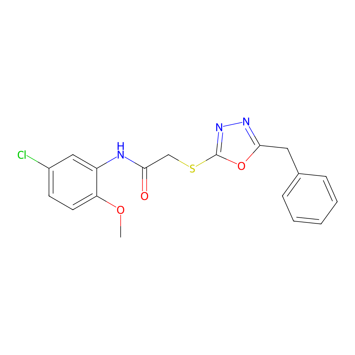 2-[(5-benzyl-1,3,4-oxadiazol-2-yl)sulfanyl]-N-(5-chloro-2-methoxyphenyl)acetamide molecular structure, CAS 333306-00-6