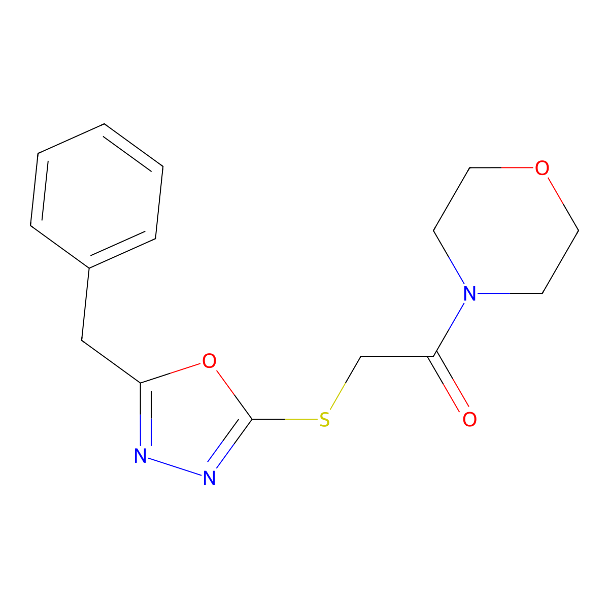 2-(5-Benzyl-[1,3,4]oxadiazol-2-ylsulfanyl)-1-morpholin-4-yl-ethanone molecular structure, CAS 333306-04-0