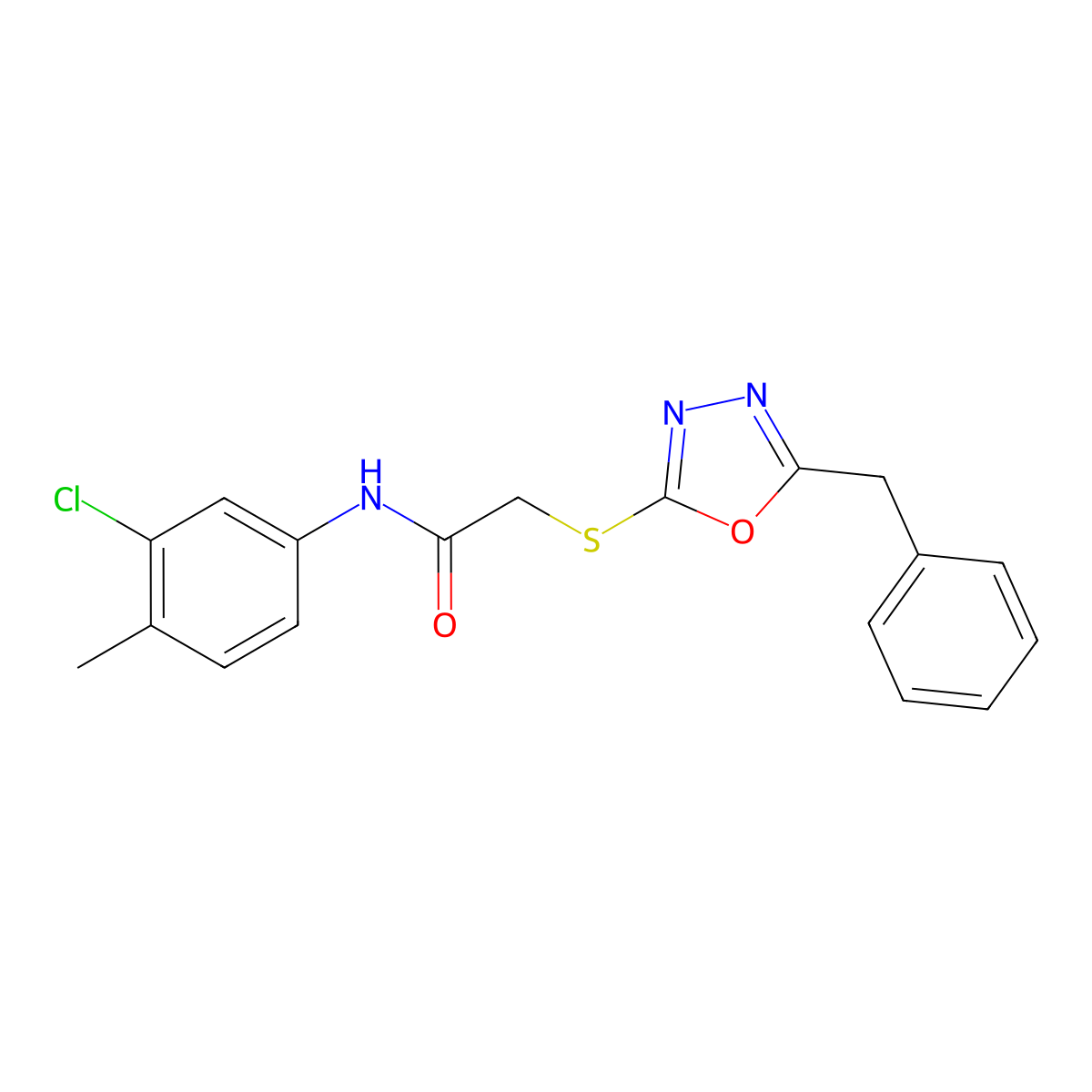 2-[(5-benzyl-1,3,4-oxadiazol-2-yl)sulfanyl]-N-(3-chloro-4-methylphenyl)acetamide molecular structure, CAS 333306-08-4