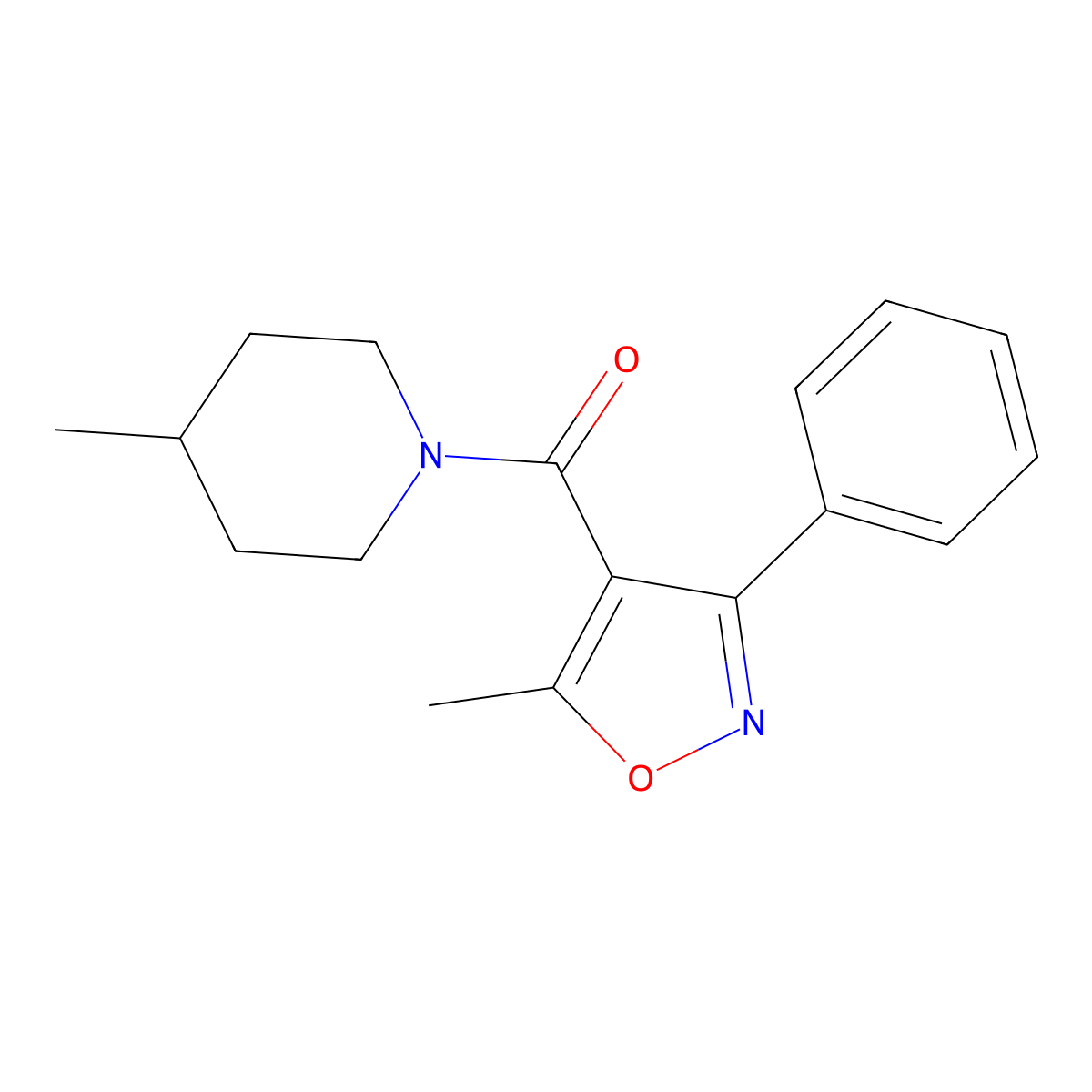 4-Methyl-1-[(5-methyl-3-phenyl-4-isoxazolyl)carbonyl]piperidine molecular structure, CAS 333306-93-7