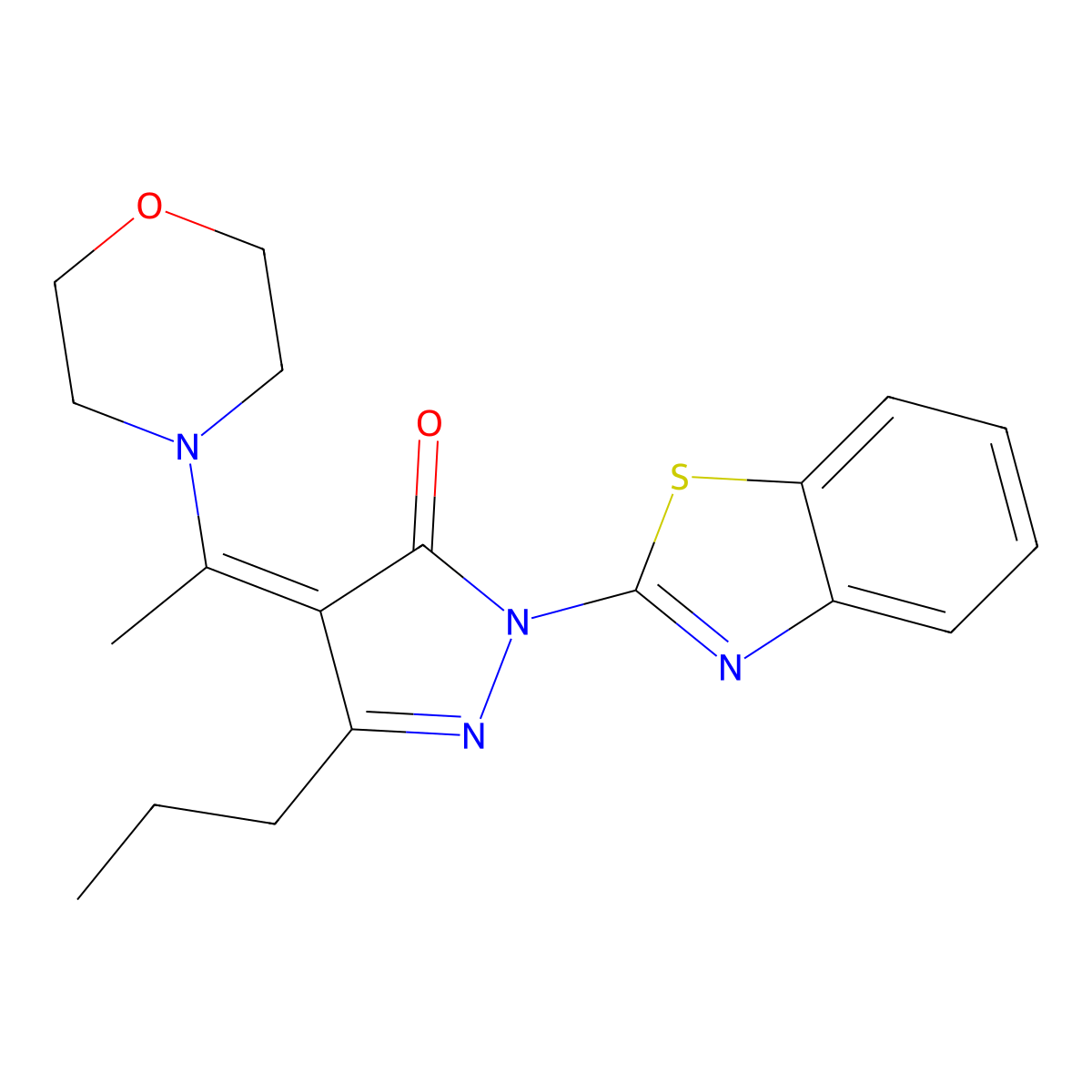 2-(2-Benzothiazolyl)-2,4-dihydro-4-[1-(4-morpholinyl)ethylidene]-5-propyl-3H-pyrazol-3-one molecular structure, CAS 333307-76-9