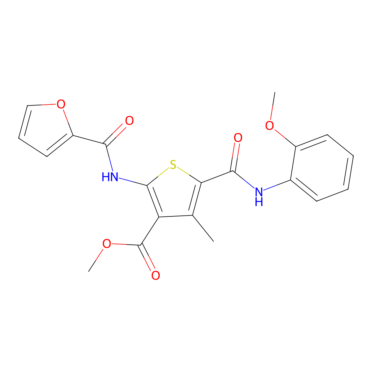 Methyl 2-(furan-2-carbonylamino)-5-[(2-methoxyphenyl)carbamoyl]-4-methylthiophene-3-carboxylate molecular structure, CAS 333308-34-2