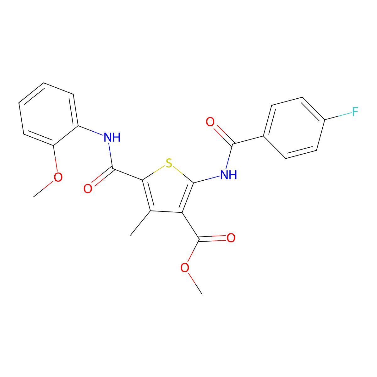 Methyl 2-[(4-fluorobenzoyl)amino]-5-[(2-methoxyphenyl)carbamoyl]-4-methylthiophene-3-carboxylate molecular structure, CAS 333308-70-6