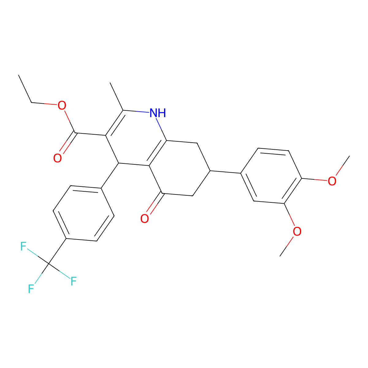 Ethyl 7-(3,4-dimethoxyphenyl)-2-methyl-5-oxo-4-(4-(trifluoromethyl)phenyl)-1,4,5,6,7,8-hexahydroquinoline-3-carboxylate molecular structure, CAS 333308-93-3