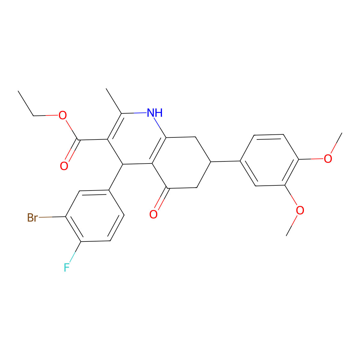 Ethyl 4-(3-bromo-4-fluorophenyl)-7-(3,4-dimethoxyphenyl)-2-methyl-5-oxo-1,4,5,6,7,8-hexahydroquinoline-3-carboxylate molecular structure, CAS 333308-94-4