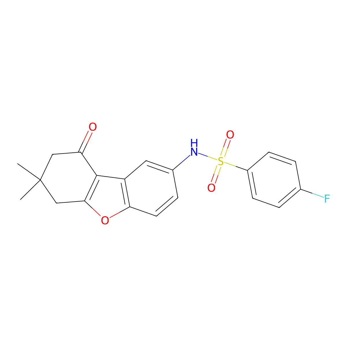 N-(7,7-dimethyl-9-oxo-6,8-dihydrodibenzofuran-2-yl)-4-fluorobenzenesulfonamide molecular structure, CAS 333309-40-3