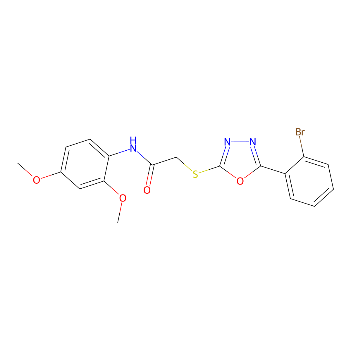 2-((5-(2-Bromophenyl)-1,3,4-oxadiazol-2-yl)thio)-N-(2,4-dimethoxyphenyl)acetamide molecular structure, CAS 333311-59-4