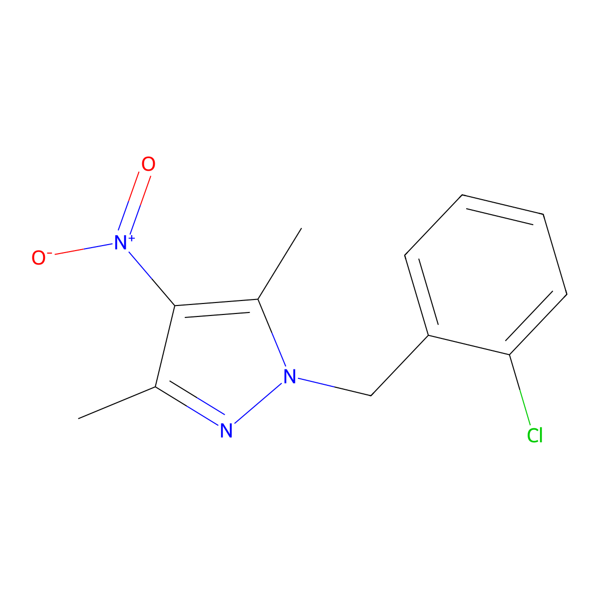 1-(2-chlorobenzyl)-3,5-dimethyl-4-nitro-1H-pyrazole molecular structure, CAS 333311-70-9
