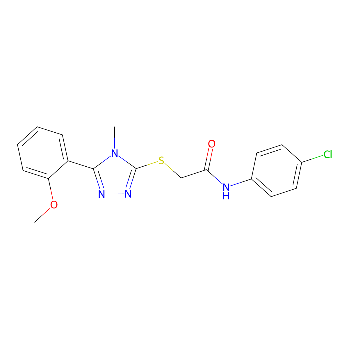 N-(4-Chlorophenyl)-2-((5-(2-methoxyphenyl)-4-methyl-4H-1,2,4-triazol-3-yl)thio)acetamide molecular structure, CAS 333312-49-5