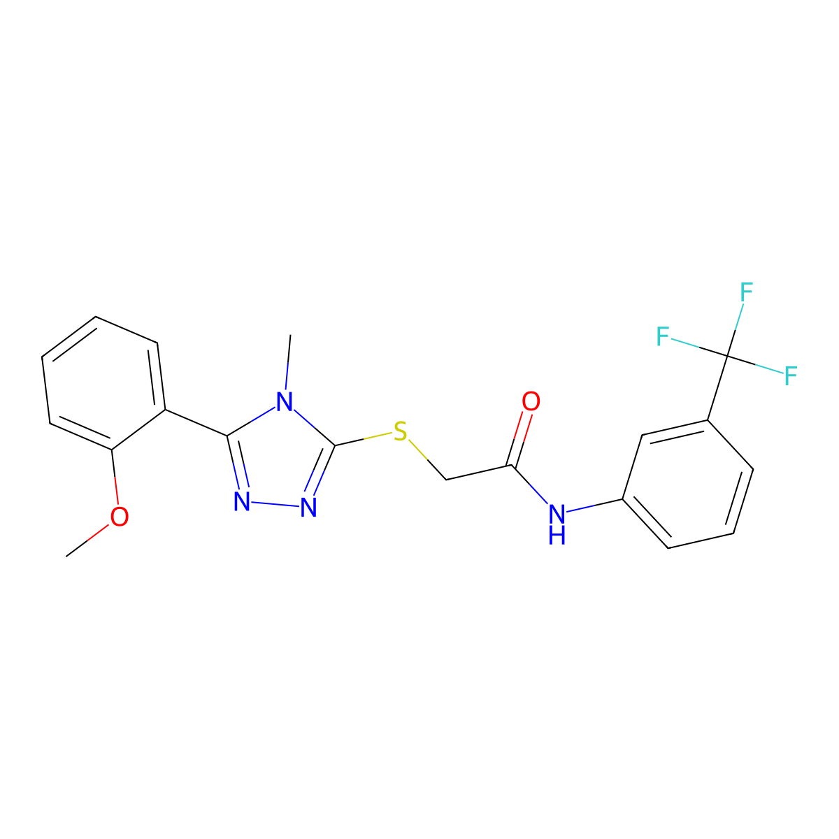2-((5-(2-Methoxyphenyl)-4-methyl-4H-1,2,4-triazol-3-yl)thio)-N-(3-(trifluoromethyl)phenyl)acetamide molecular structure, CAS 333312-63-3