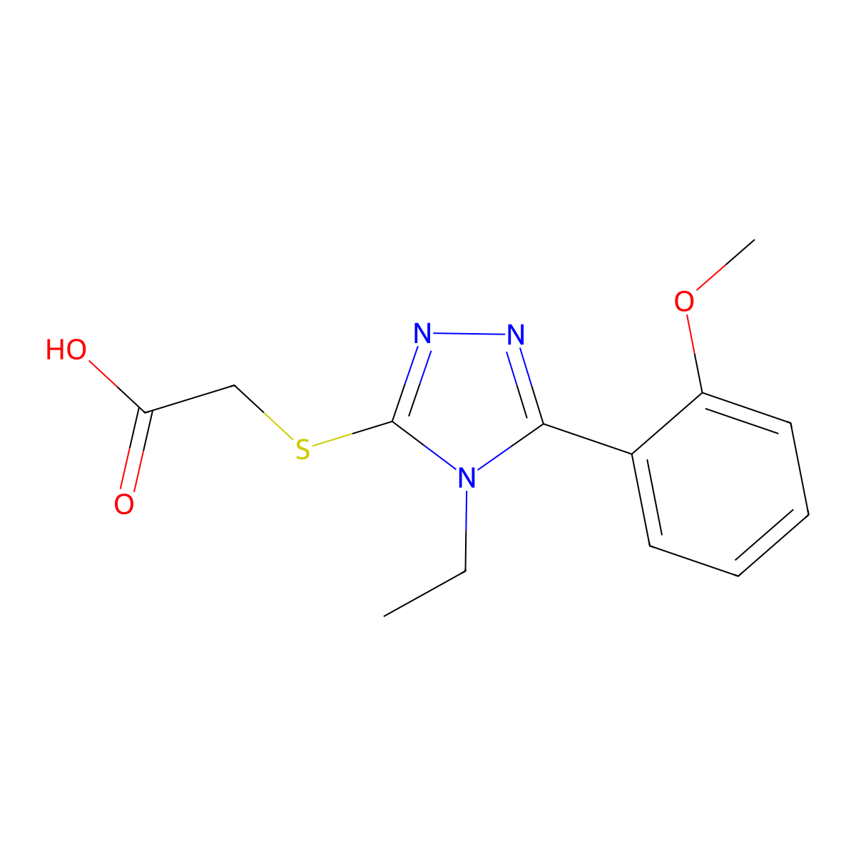 [4-Ethyl-5-(2-methoxy-phenyl)-4H-[1,2,4]triazol-3-ylsulfanyl]-acetic acid molecular structure, CAS 333313-05-6