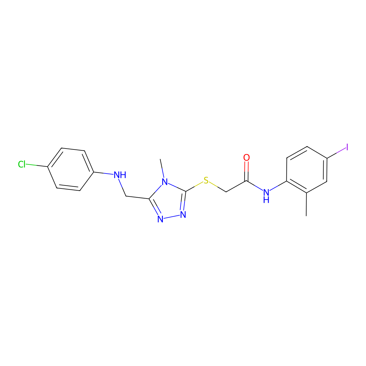 2-((5-(((4-Chlorophenyl)amino)methyl)-4-methyl-4H-1,2,4-triazol-3-yl)thio)-N-(4-iodo-2-methylphenyl)acetamide molecular structure, CAS 333314-17-3