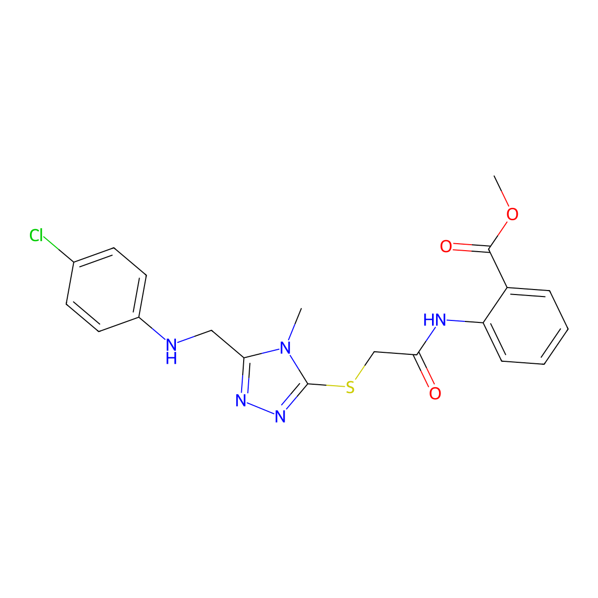 Methyl 2-(2-((5-(((4-chlorophenyl)amino)methyl)-4-methyl-4H-1,2,4-triazol-3-yl)thio)acetamido)benzoate molecular structure, CAS 333314-29-7