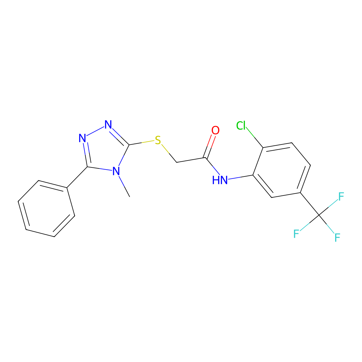 N-[2-chloro-5-(trifluoromethyl)phenyl]-2-[(4-methyl-5-phenyl-4H-1,2,4-triazol-3-yl)sulfanyl]acetamide molecular structure, CAS 333318-85-7