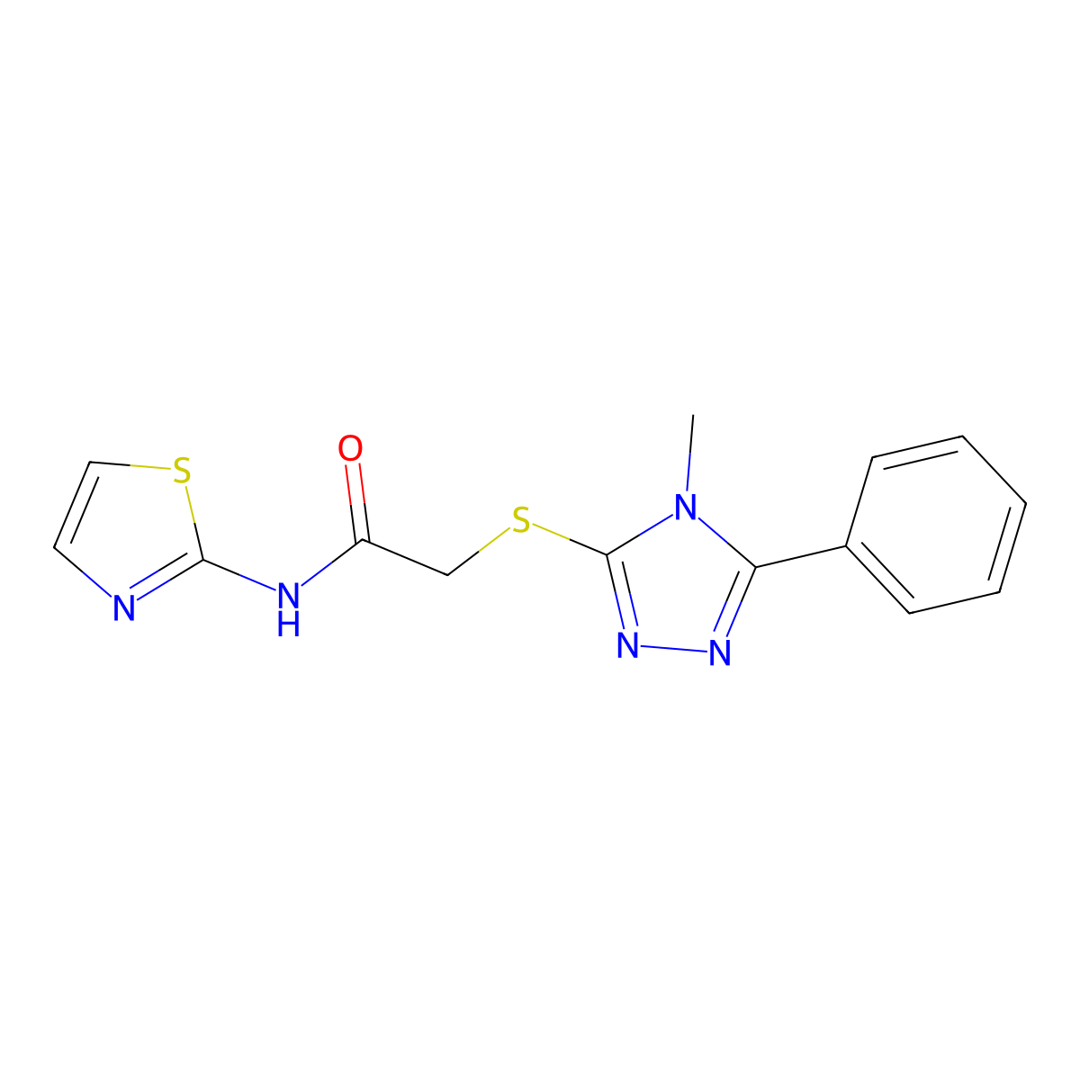 2-[(4-methyl-5-phenyl-1,2,4-triazol-3-yl)sulfanyl]-N-(1,3-thiazol-2-yl)acetamide molecular structure, CAS 333318-86-8