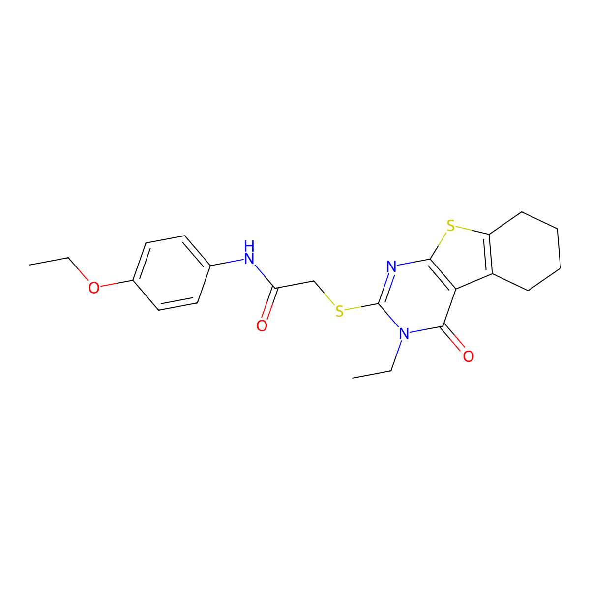 N-(4-Ethoxyphenyl)-2-[(3-ethyl-4-oxo-3,4,5,6,7,8-hexahydro[1]benzothieno[2,3-D]pyrimidin-2-YL)sulfanyl]acetamide molecular structure, CAS 333318-93-7