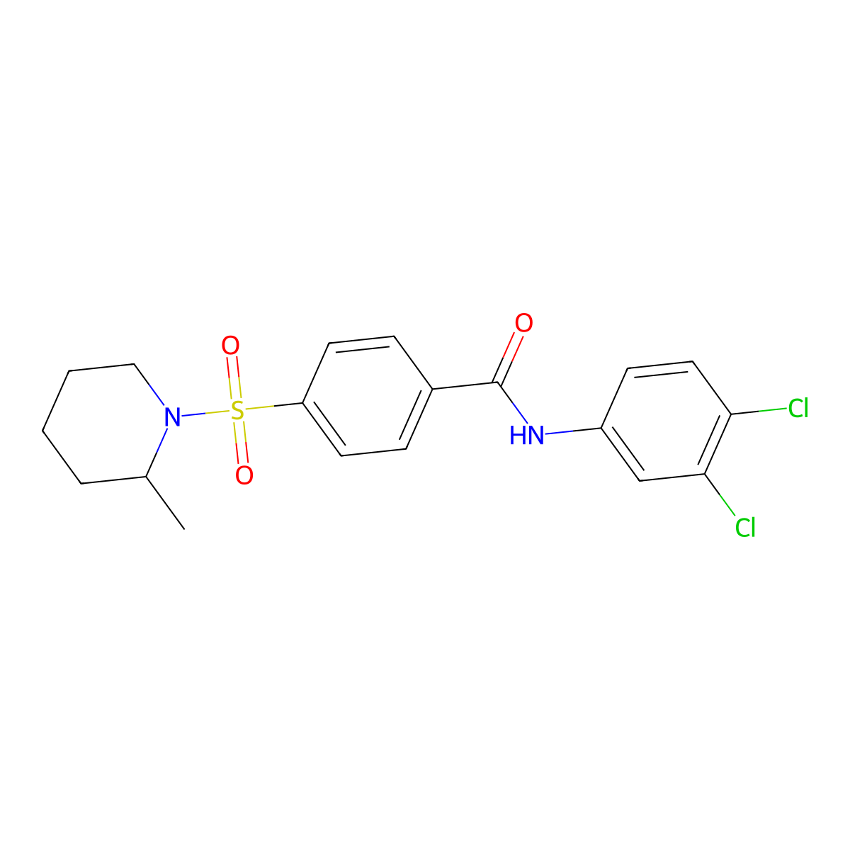 N-(3,4-dichlorophenyl)-4-(2-methylpiperidin-1-yl)sulfonylbenzamide molecular structure, CAS 333320-49-3