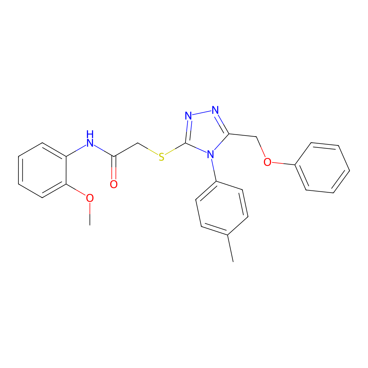 N-(2-Methoxyphenyl)-2-((5-(phenoxymethyl)-4-(p-tolyl)-4H-1,2,4-triazol-3-yl)thio)acetamide molecular structure, CAS 333322-50-2