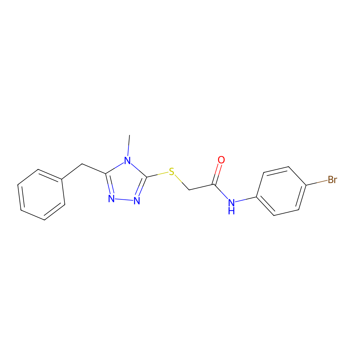 N-(4-bromophenyl)-2-[4-methyl-5-benzyl(1,2,4-triazol-3-ylthio)]acetamide molecular structure, CAS 333323-54-9