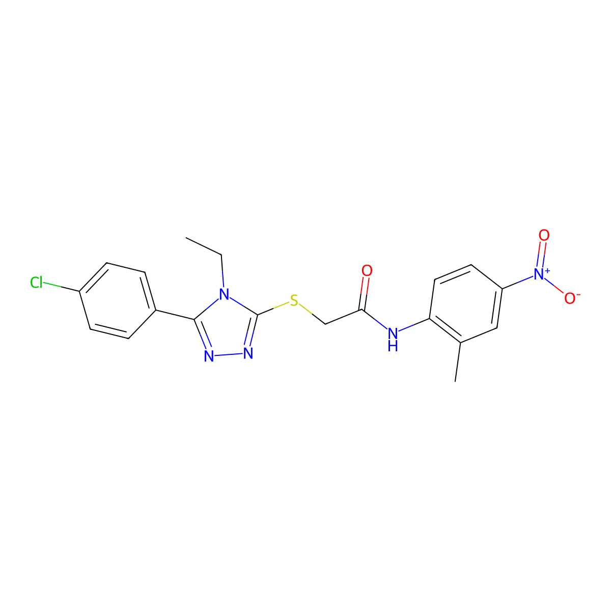 2-[[5-(4-chlorophenyl)-4-ethyl-1,2,4-triazol-3-yl]sulfanyl]-N-(2-methyl-4-nitrophenyl)acetamide molecular structure, CAS 333323-59-4