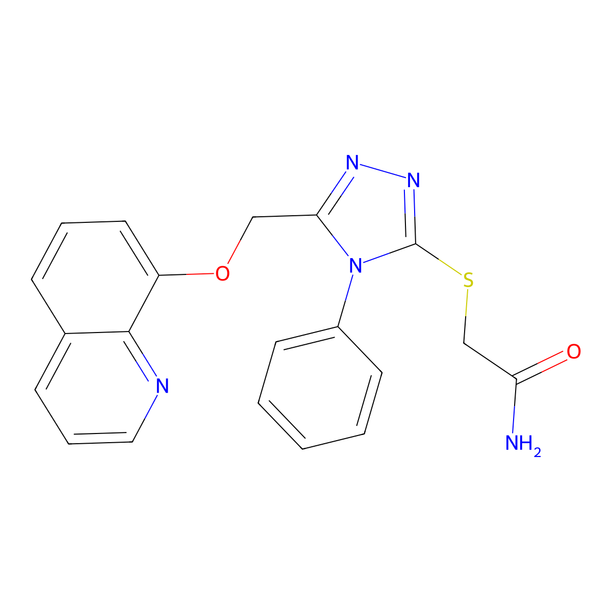2-[[4-Phenyl-5-(quinolin-8-yloxymethyl)-1,2,4-triazol-3-yl]sulfanyl]acetamide molecular structure, CAS 333324-03-1