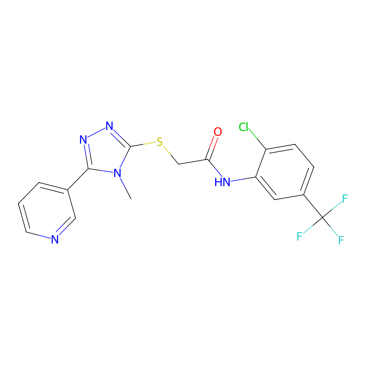 N-[2-chloro-5-(trifluoromethyl)phenyl]-2-{[4-methyl-5-(pyridin-3-yl)-4H-1,2,4-triazol-3-yl]sulfanyl}acetamide molecular structure, CAS 333324-26-8