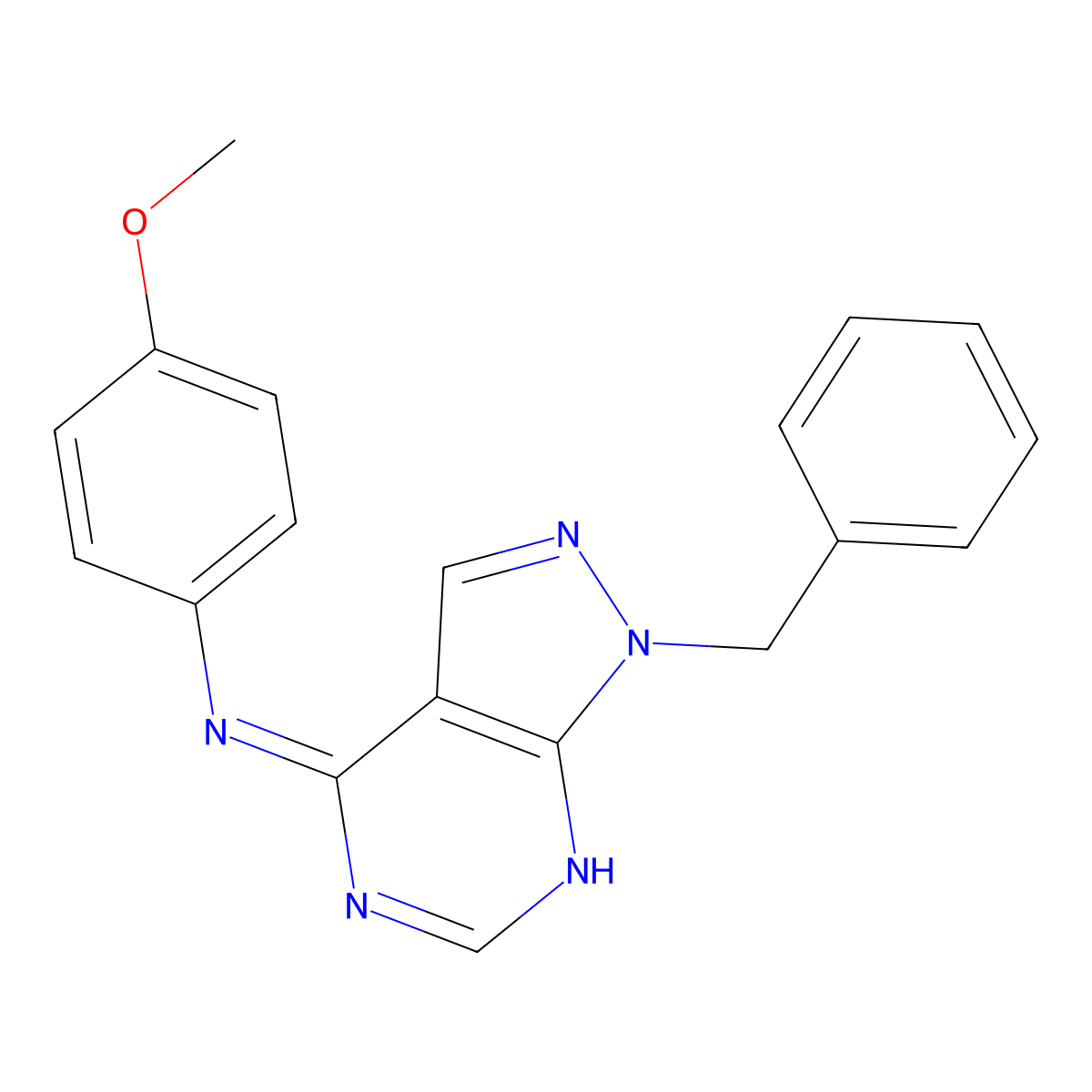 1-benzyl-N-(4-methoxyphenyl)pyrazolo[3,4-d]pyrimidin-4-amine molecular structure, CAS 333324-50-8