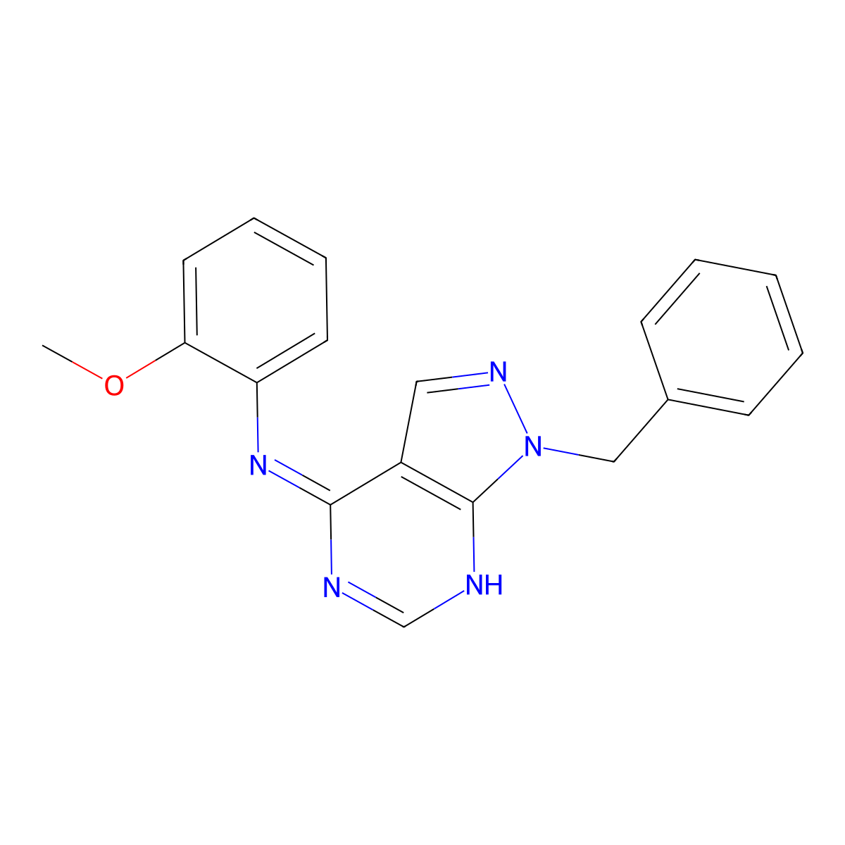 1-benzyl-N-(2-methoxyphenyl)pyrazolo[3,4-d]pyrimidin-4-amine molecular structure, CAS 333324-53-1