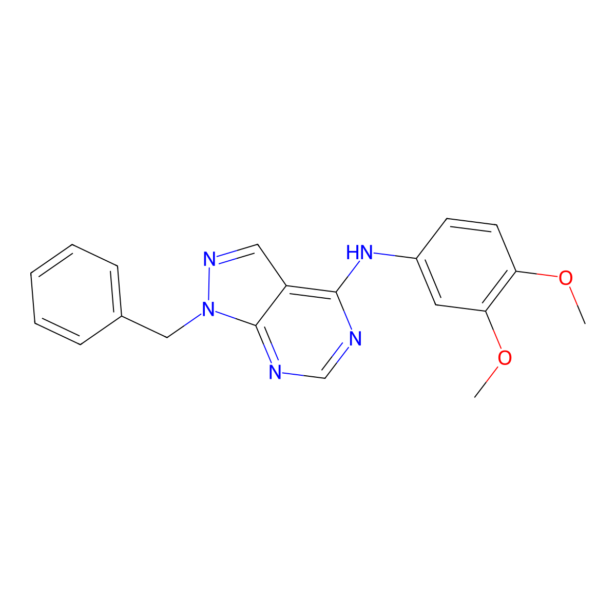 1-benzyl-N-(3,4-dimethoxyphenyl)pyrazolo[3,4-d]pyrimidin-4-amine molecular structure, CAS 333324-54-2
