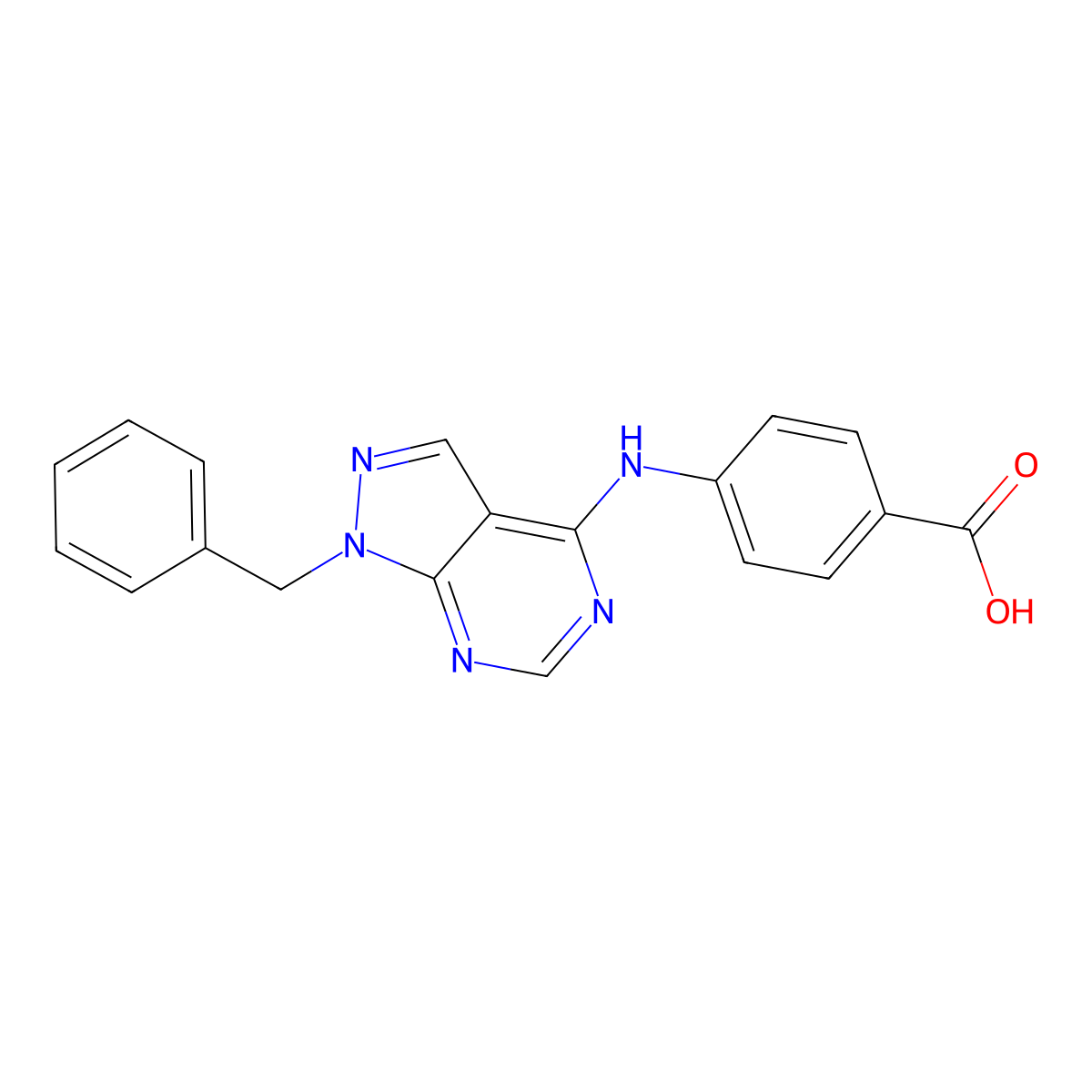 4-[(1-Benzylpyrazolo[3,4-d]pyrimidin-4-yl)amino]benzoic acid molecular structure, CAS 333324-92-8